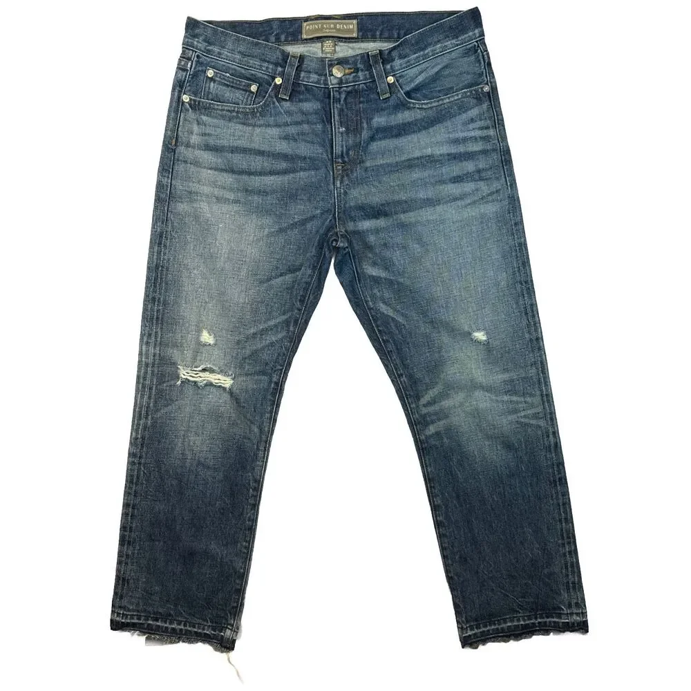J.Crew Point Sur Darwin Jeans 29 USA Cropped Cotton B0782 Distressed Raw Hem